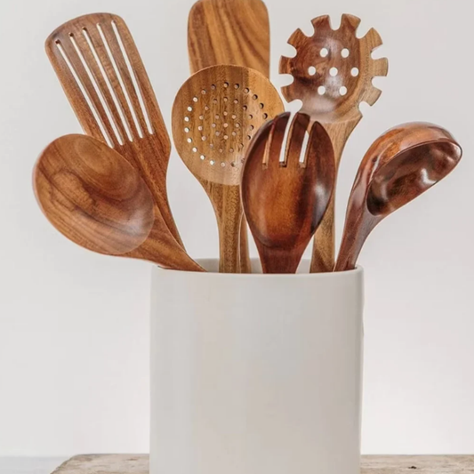 Premium 7-Piece Wooden Utensil Set – Eco-Friendly Kitchen Tools for Cooking and Baking